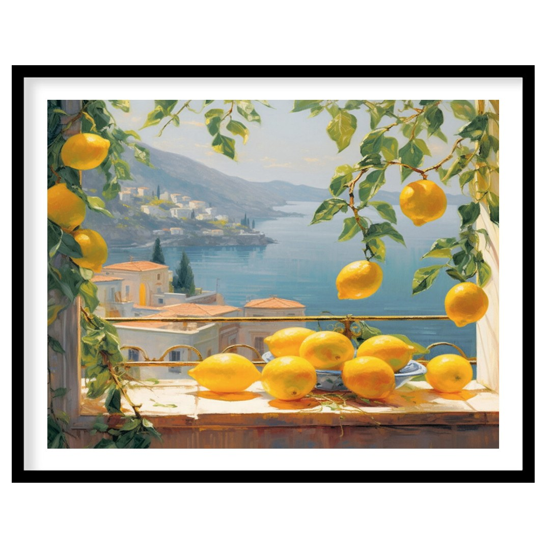 Capture the essence of the Mediterranean coast with this vibrant artwork that features sunlit for place