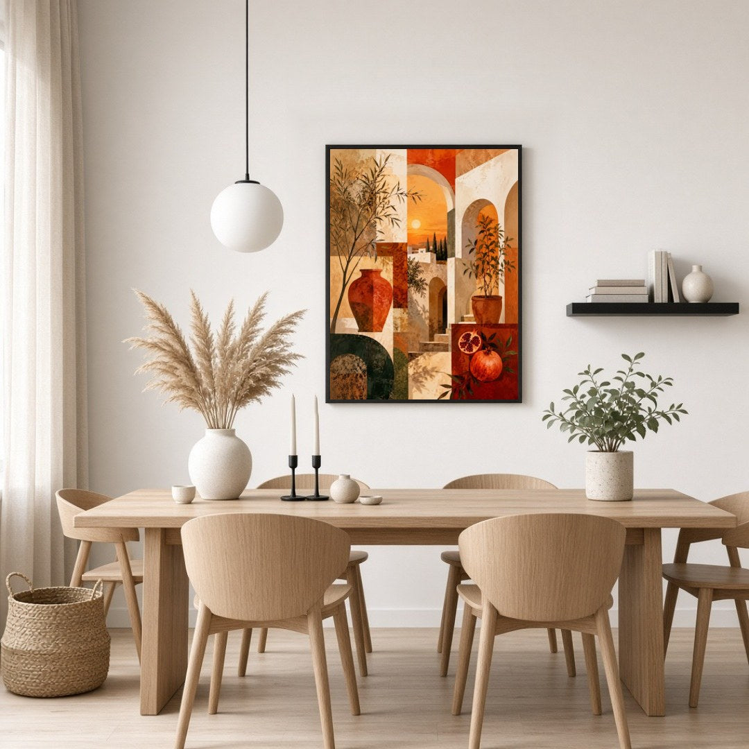 Invite a touch of Mediterranean warmth and charm into your space with this captivating art print. for Dining