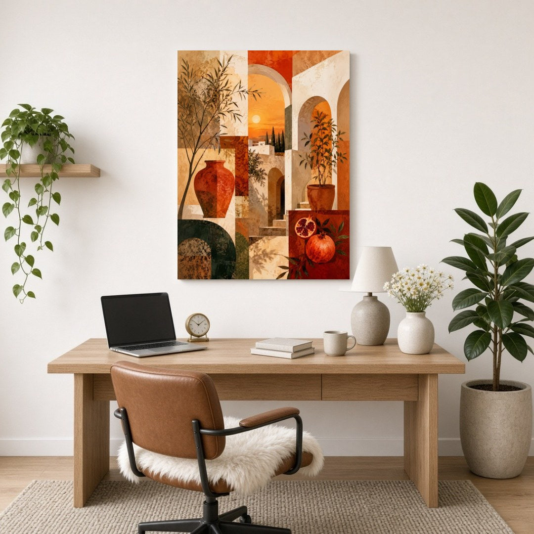 Invite a touch of Mediterranean warmth and charm into your space with this captivating art print. for Home Office