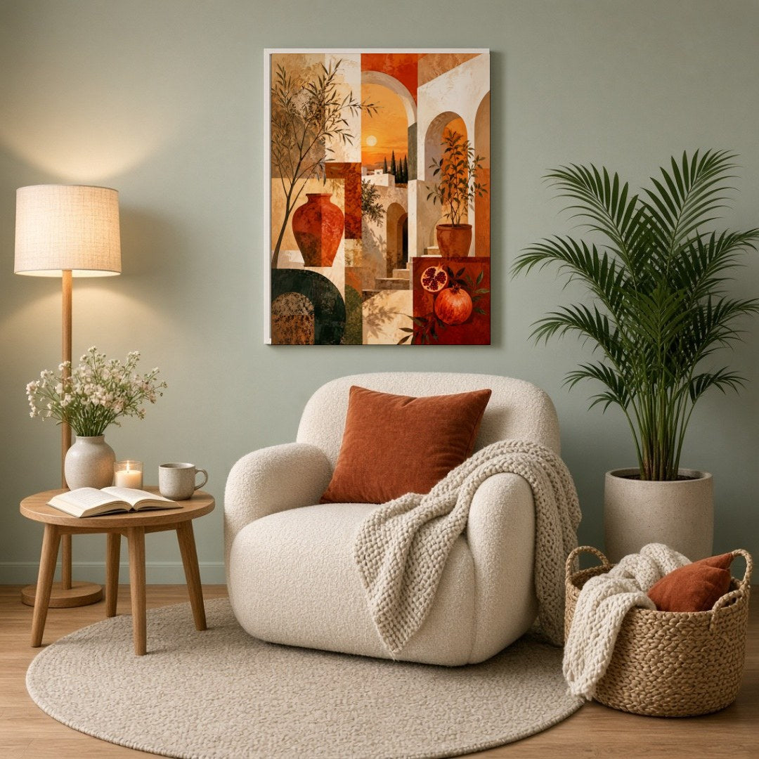 Invite a touch of Mediterranean warmth and charm into your space with this captivating art print. for Reading Nook