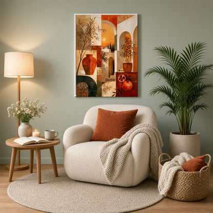 Invite a touch of Mediterranean warmth and charm into your space with this captivating art print. for Reading Nook