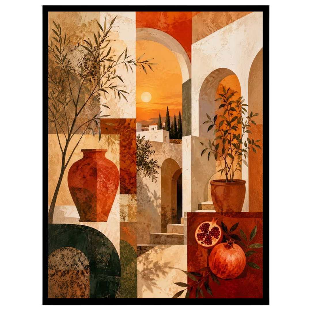 Invite a touch of Mediterranean warmth and charm into your space with this captivating art print. for space