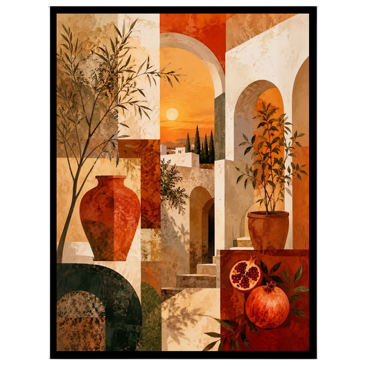 Invite a touch of Mediterranean warmth and charm into your space with this captivating art print. for space
