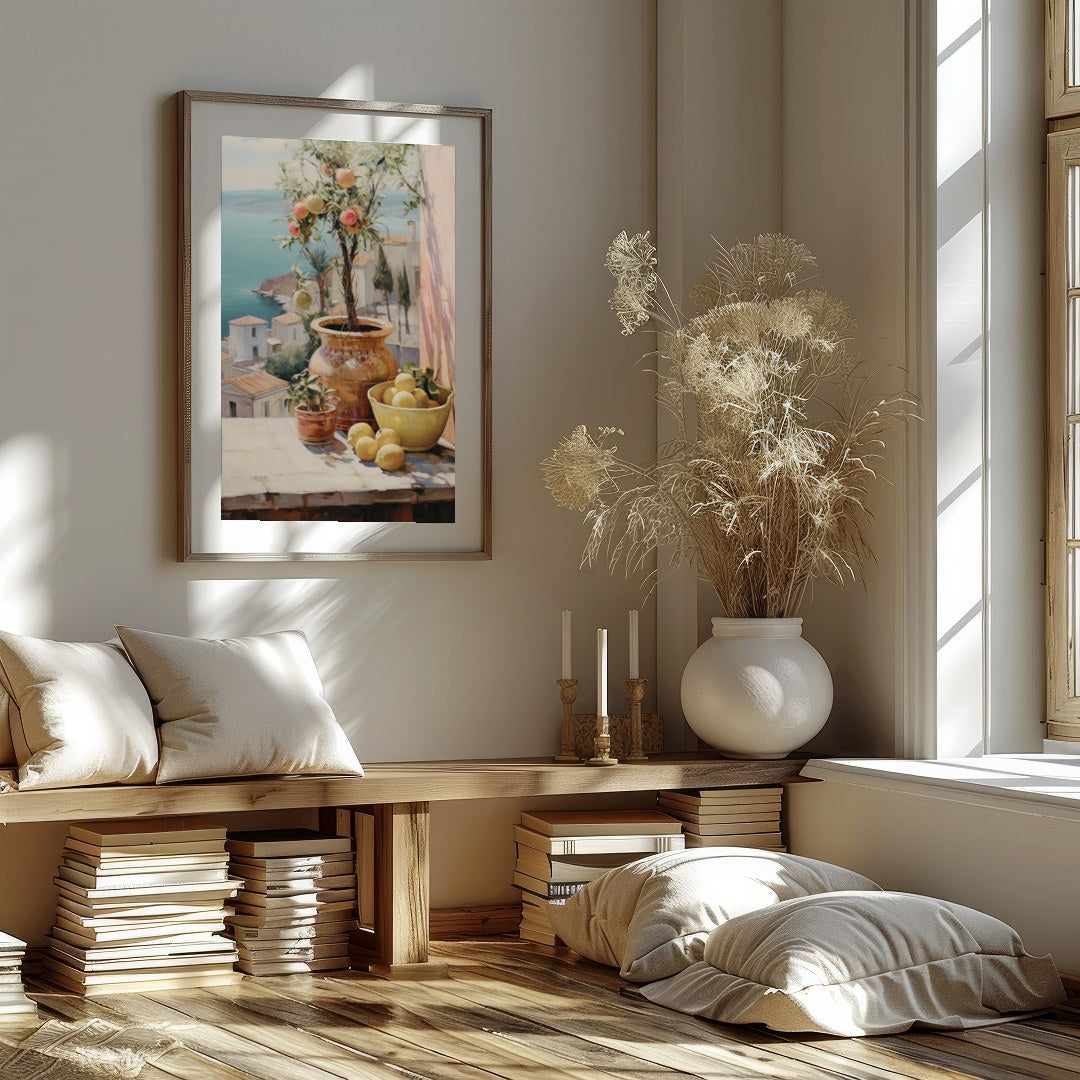 Immerse yourself in the tranquility of a Mediterranean scene with this exquisite wall art. for abode