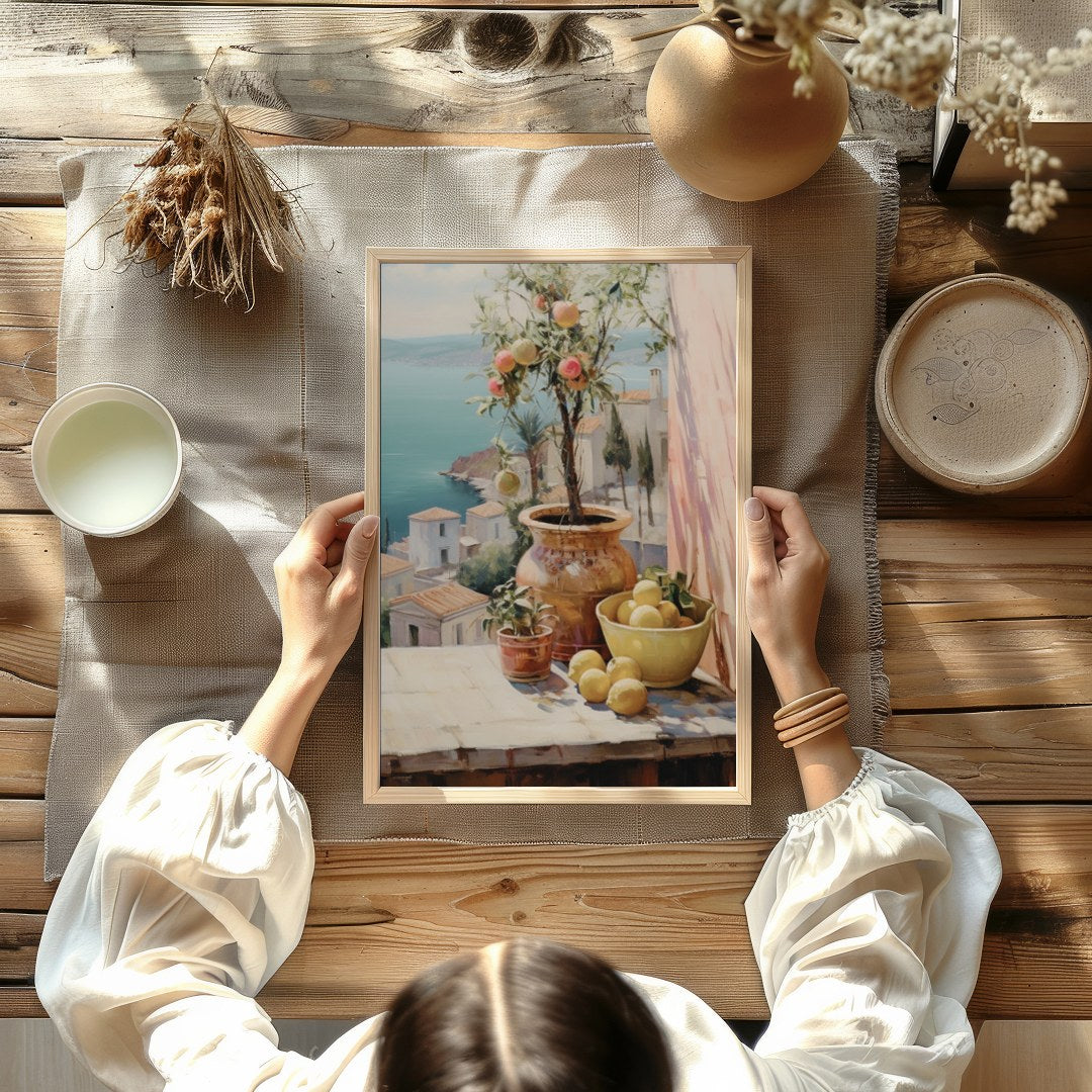 Immerse yourself in the tranquility of a Mediterranean scene with this exquisite wall art. for Kitchen
