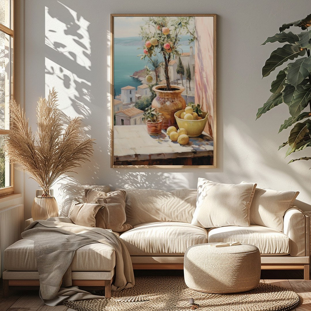 Immerse yourself in the tranquility of a Mediterranean scene with this exquisite wall art. for Sitting Area