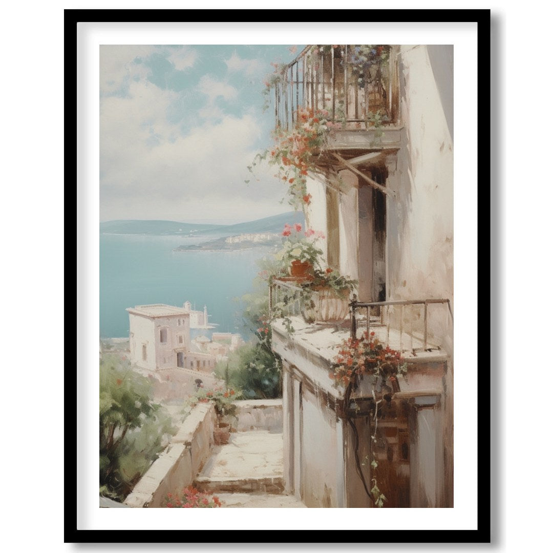 Experience the serene beauty of the Mediterranean with this captivating artwork. The interplay of for area