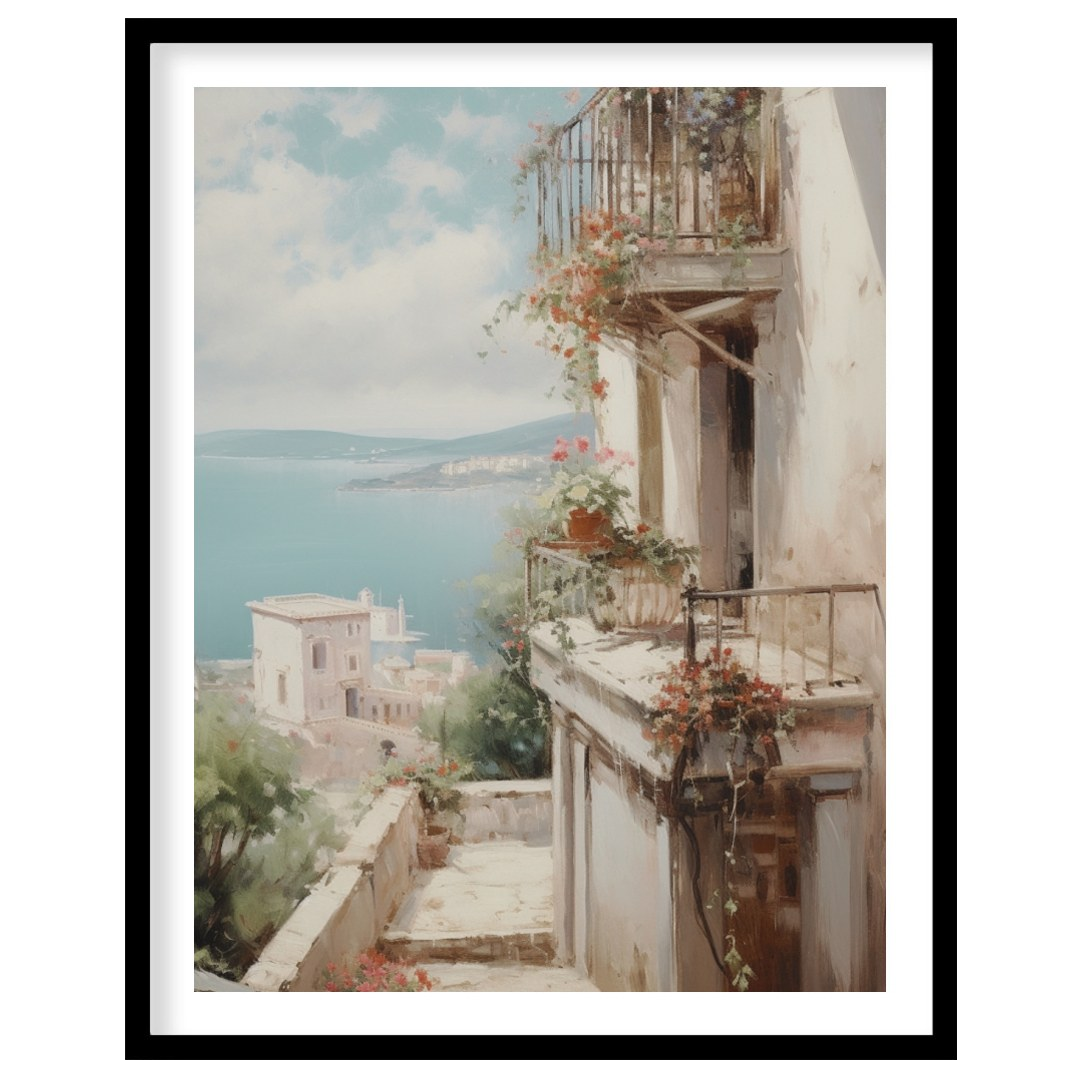 Experience the serene beauty of the Mediterranean with this captivating artwork. The interplay of for area