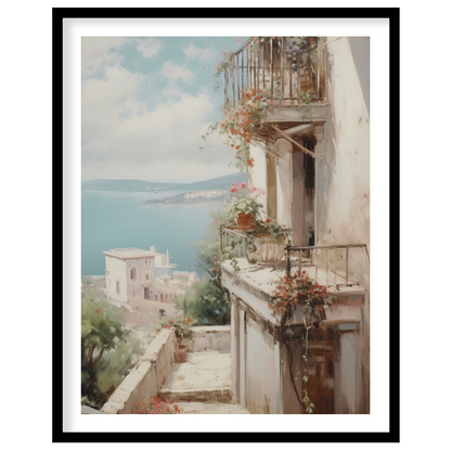 Experience the serene beauty of the Mediterranean with this captivating artwork. The interplay of for area
