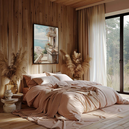 Experience the serene beauty of the Mediterranean with this captivating artwork. The interplay of for Bedroom