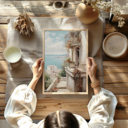 Experience the serene beauty of the Mediterranean with this captivating artwork. The interplay of for Kitchen