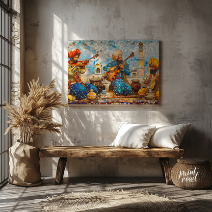 Immerse yourself in the vibrant tapestry of "Melodic Mosaic," a captivating artwork that harmonizes… for entryway