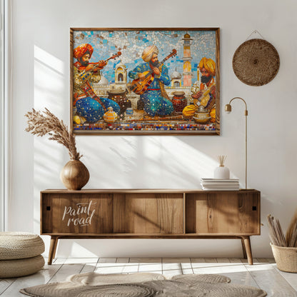 Immerse yourself in the vibrant tapestry of "Melodic Mosaic," a captivating artwork that harmonizes… for living room