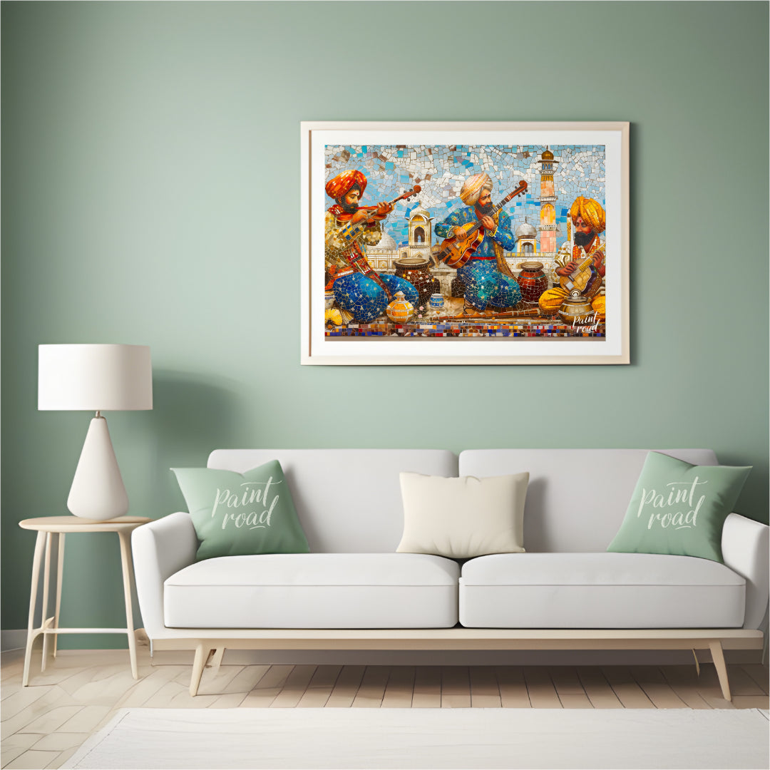 Immerse yourself in the vibrant tapestry of "Melodic Mosaic," a captivating artwork that harmonizes… for living room