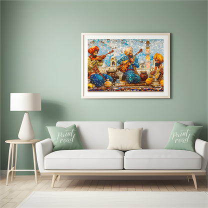 Immerse yourself in the vibrant tapestry of "Melodic Mosaic," a captivating artwork that harmonizes… for living room