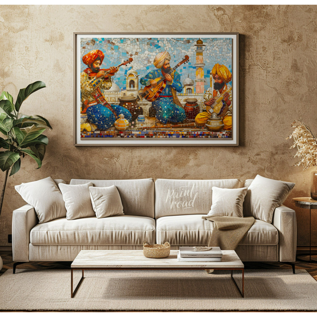 Immerse yourself in the vibrant tapestry of "Melodic Mosaic," a captivating artwork that harmonizes… for living room