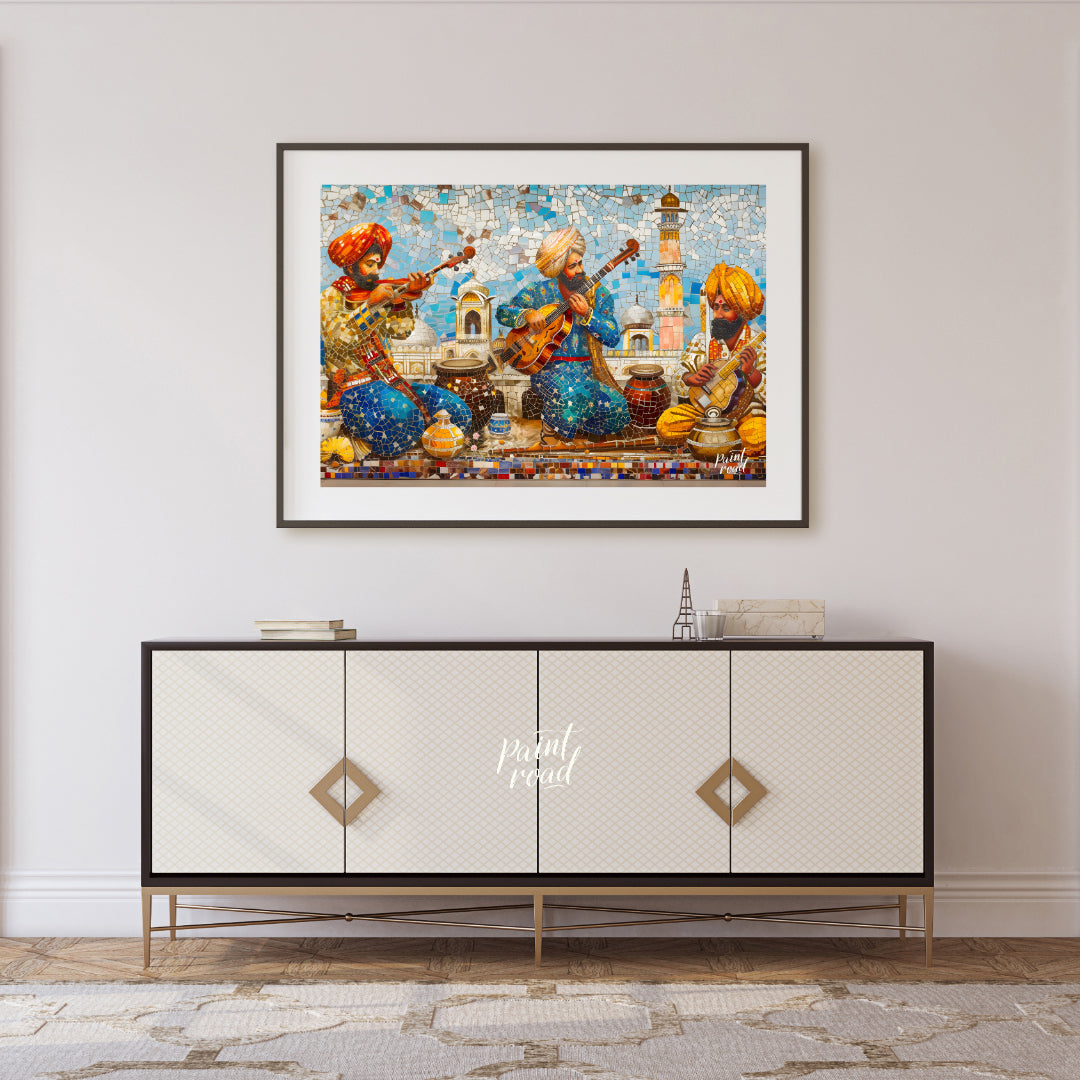 Immerse yourself in the vibrant tapestry of "Melodic Mosaic," a captivating artwork that harmonizes… for living room