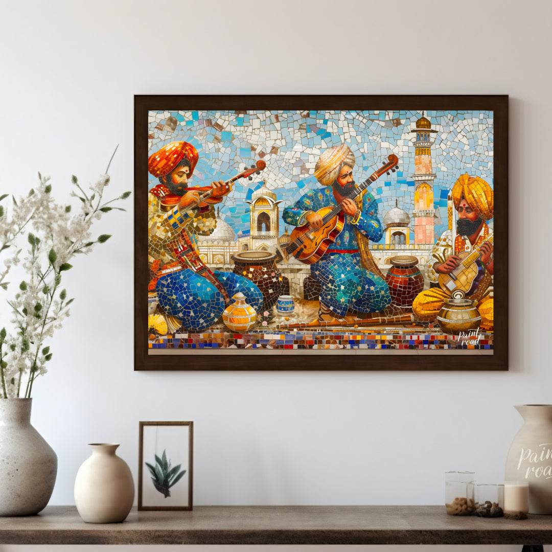 Immerse yourself in the vibrant tapestry of "Melodic Mosaic," a captivating artwork that harmonizes… for living room
