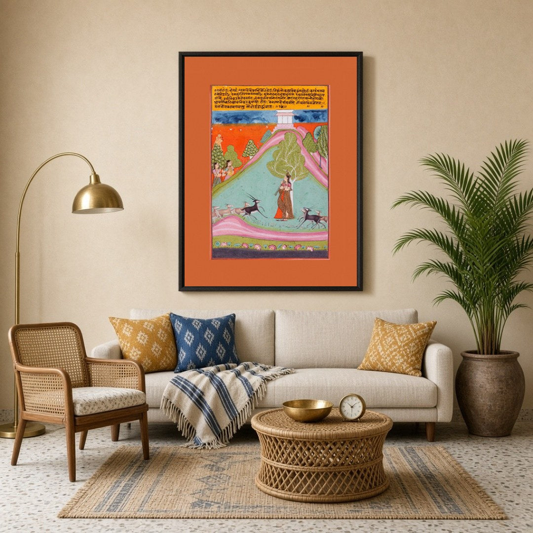 This exquisite artwork captures the essence of Todi Ragini, depicting a serene musician under a for Living Room
