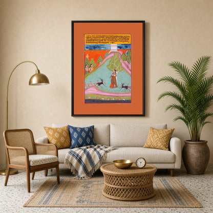 This exquisite artwork captures the essence of Todi Ragini, depicting a serene musician under a for Living Room
