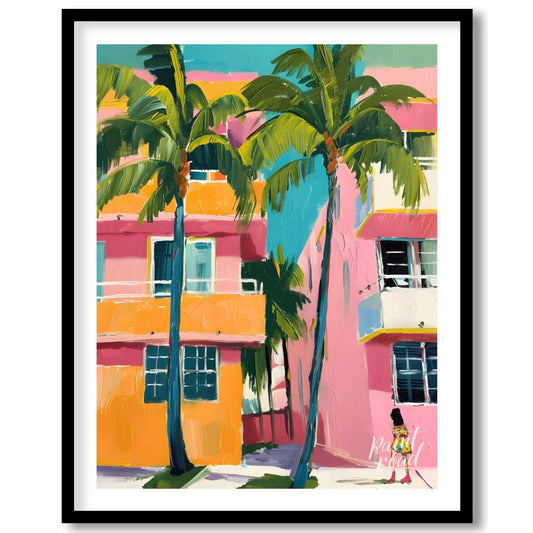 Miami Palms Painting available online at Paintroad showing architecture Art Deco and atmosphere