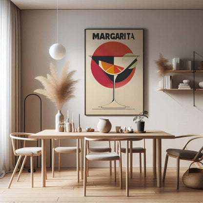 A retro-inspired graphic design featuring a classic margarita cocktail. The artwork utilizes bold l… for dining room