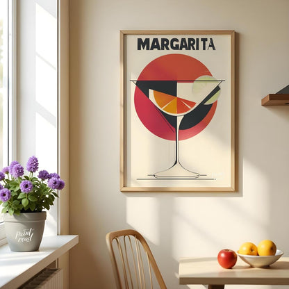 A retro-inspired graphic design featuring a classic margarita cocktail. The artwork utilizes bold l… for kitchen