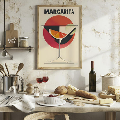 A retro-inspired graphic design featuring a classic margarita cocktail. The artwork utilizes bold l… for kitchen