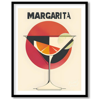 A retro-inspired graphic design featuring a classic margarita cocktail. The artwork utilizes bold l… for space