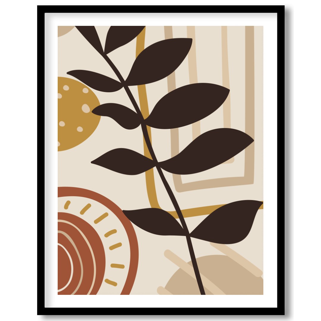 This captivating piece blends geometric forms with organic botanical elements, embodying a for nook