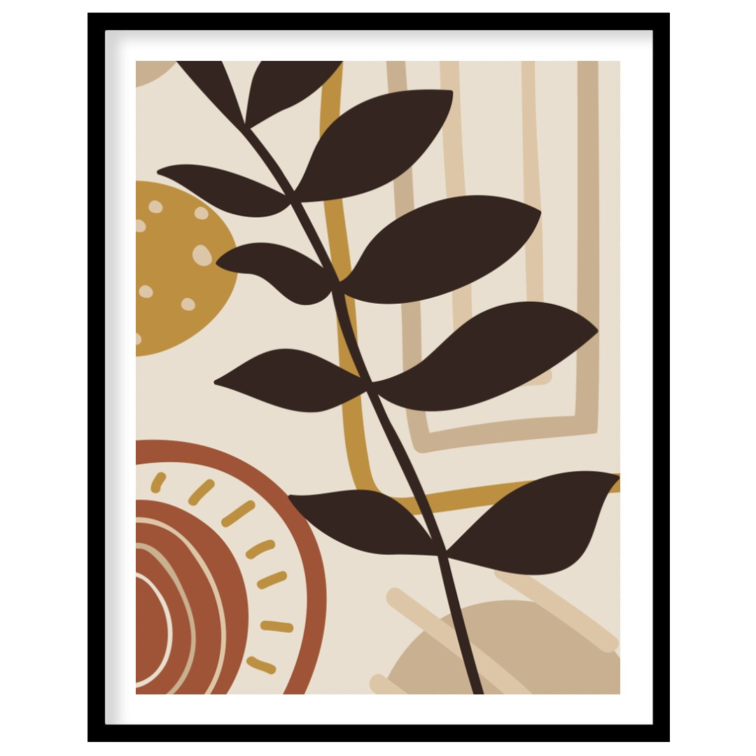 This captivating piece blends geometric forms with organic botanical elements, embodying a for nook