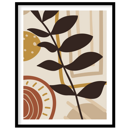 This captivating piece blends geometric forms with organic botanical elements, embodying a for nook