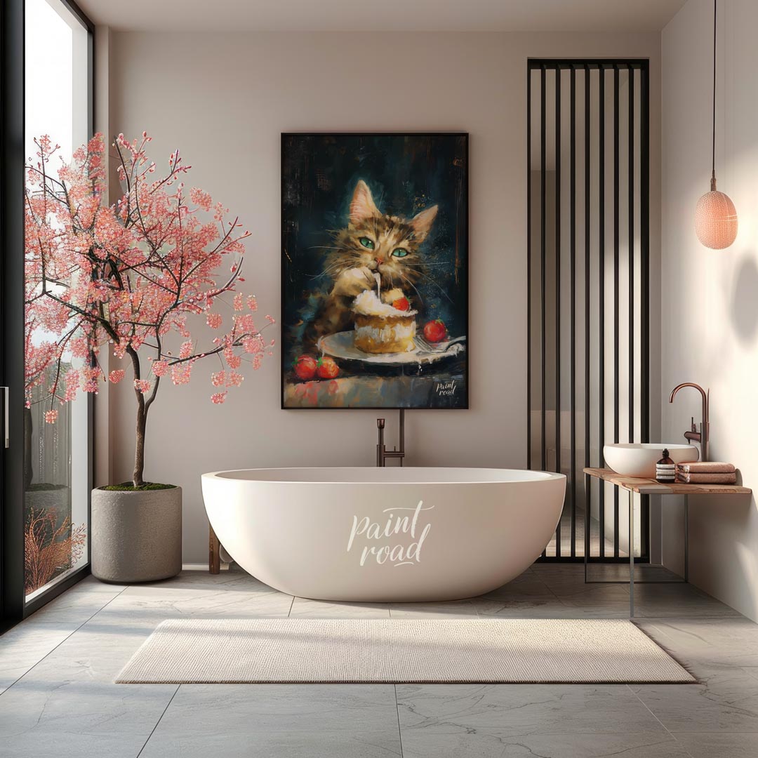 This heartwarming digital painting depicts a tender moment between a small girl and a colossal, fri… for bathroom
