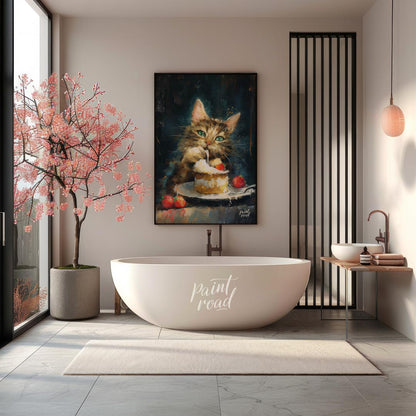 This heartwarming digital painting depicts a tender moment between a small girl and a colossal, fri… for bathroom