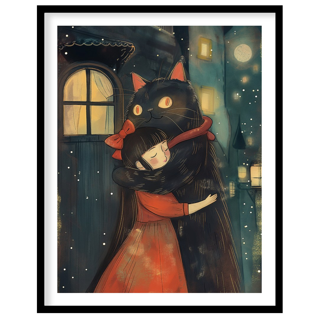 This heartwarming digital painting depicts a tender moment between a small girl and a colossal, fri… for house