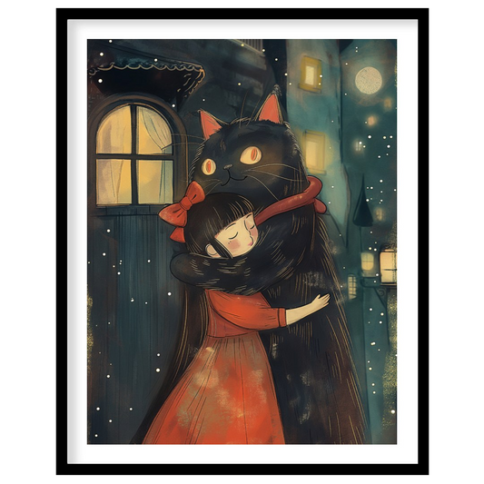 This heartwarming digital painting depicts a tender moment between a small girl and a colossal, fri… for house