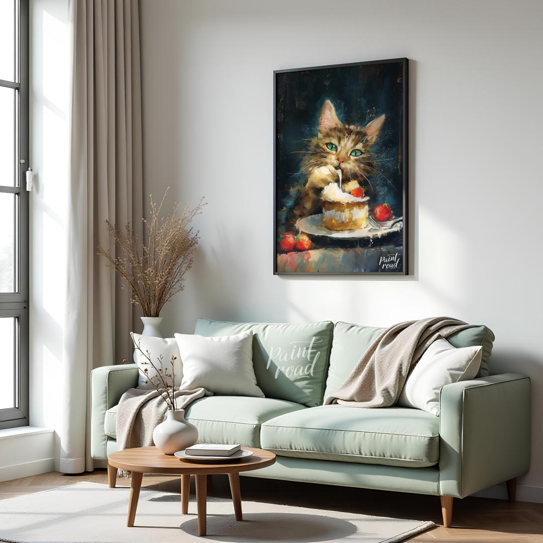 This heartwarming digital painting depicts a tender moment between a small girl and a colossal, fri… for living room
