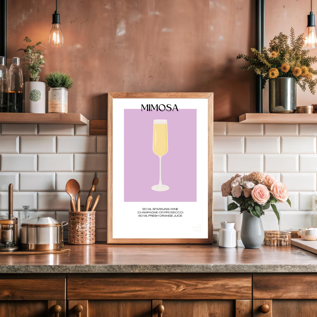 This elegant and simple poster features a classic Mimosa, embodying the essence of brunch and celeb… for kitchen
