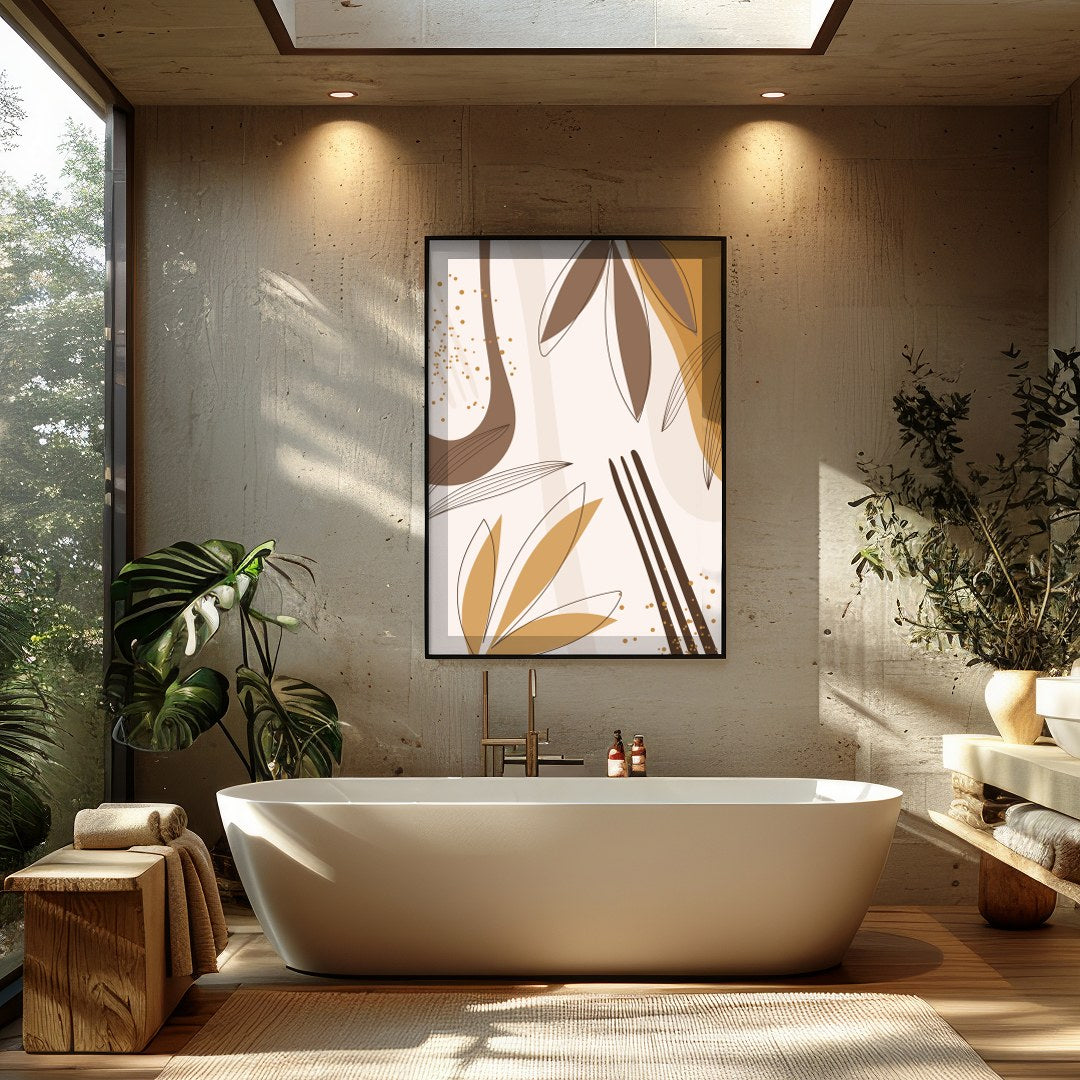 Explore the elegance of simplicity with this minimalist abstract artwork, showcasing a delicate for Bathroom