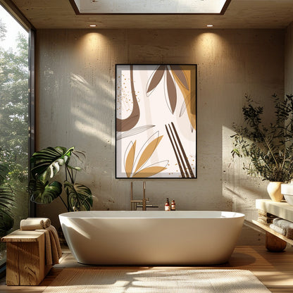 Explore the elegance of simplicity with this minimalist abstract artwork, showcasing a delicate for Bathroom