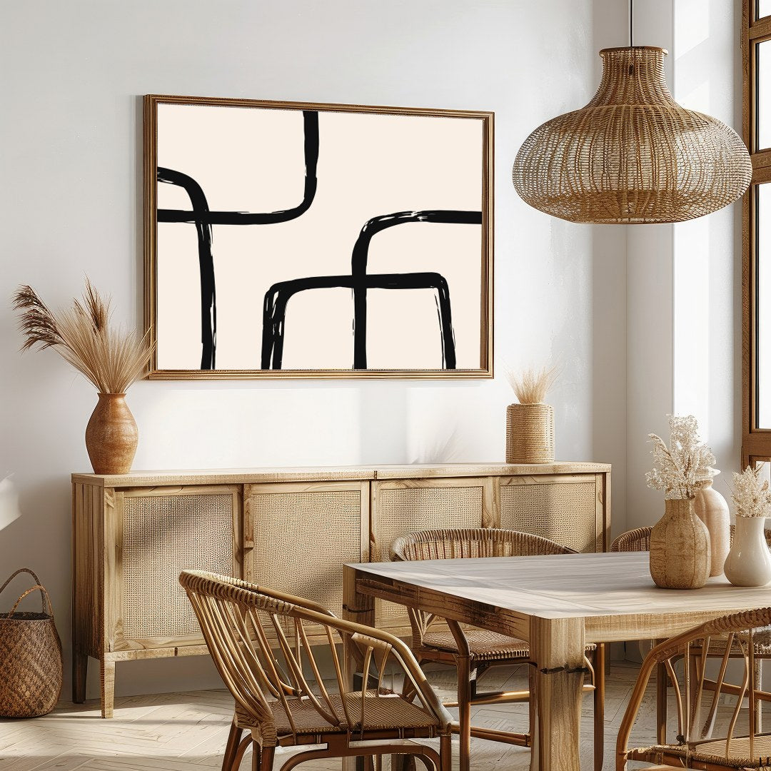 Elevate your space with this minimalist piece featuring bold black lines that create a captivating for Dining