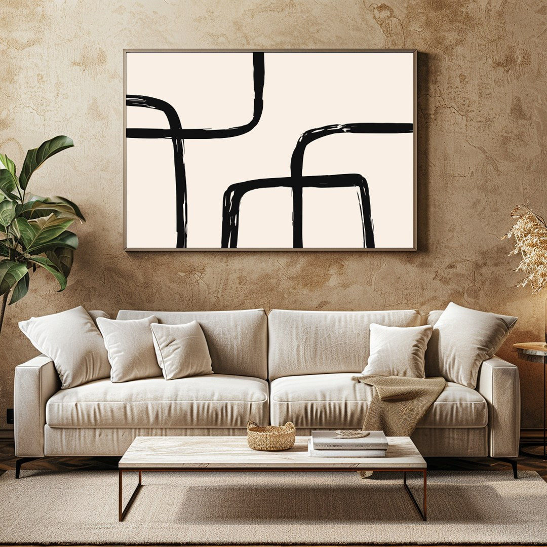 Elevate your space with this minimalist piece featuring bold black lines that create a captivating for Family Room