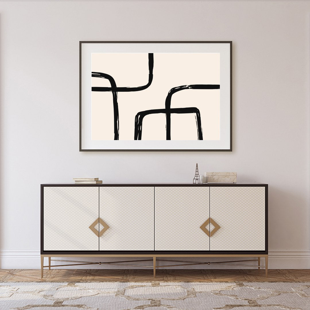 Elevate your space with this minimalist piece featuring bold black lines that create a captivating for Foyer