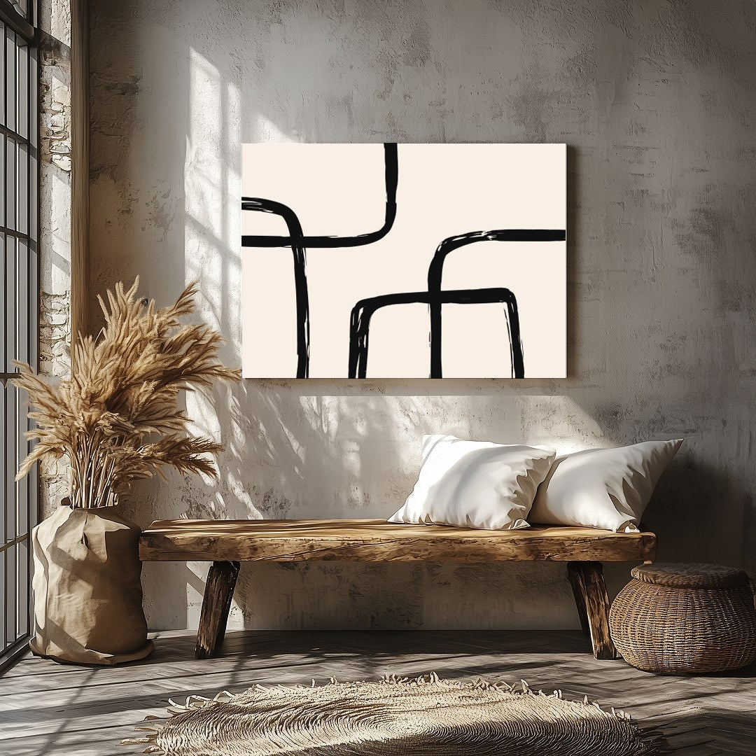 Elevate your space with this minimalist piece featuring bold black lines that create a captivating for Veranda