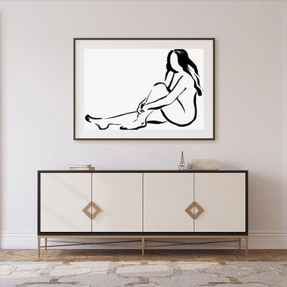 Immerse yourself in the elegance of minimalism with this refined black line sketch. Depicting a for Foyer