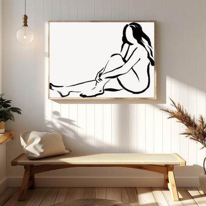 Immerse yourself in the elegance of minimalism with this refined black line sketch. Depicting a for Hallway