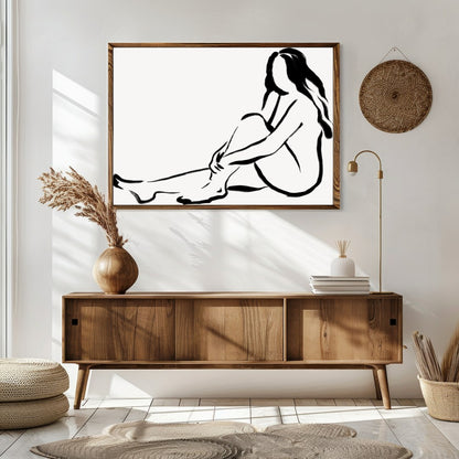 Immerse yourself in the elegance of minimalism with this refined black line sketch. Depicting a for Sitting Area