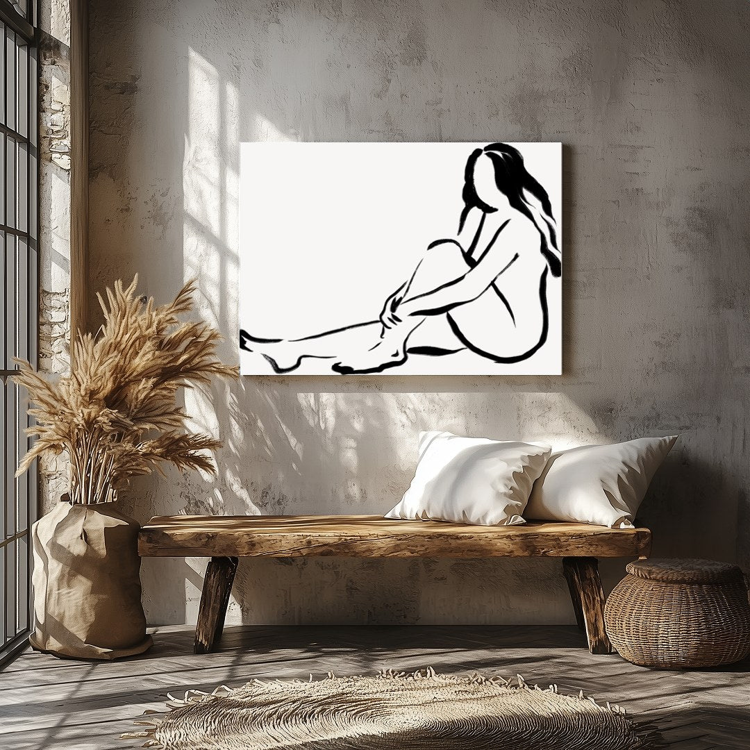 Immerse yourself in the elegance of minimalism with this refined black line sketch. Depicting a for Veranda