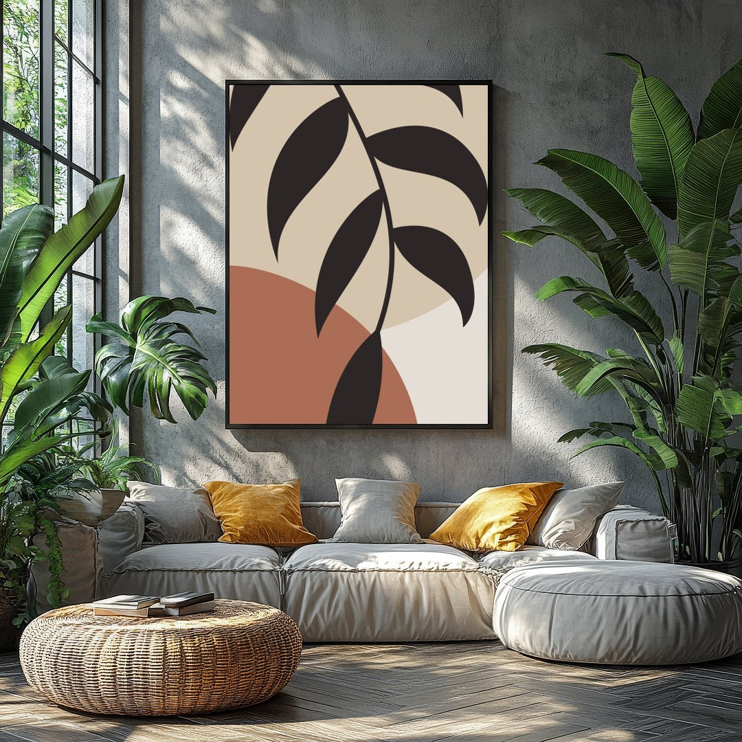 Discover tranquility with this minimalist botanical abstract wall art. Featuring earth-toned shapes for Balcony