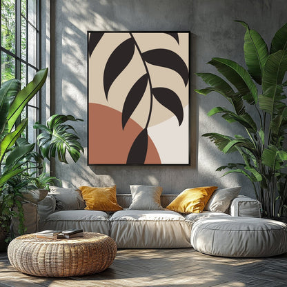 Discover tranquility with this minimalist botanical abstract wall art. Featuring earth-toned shapes for Balcony